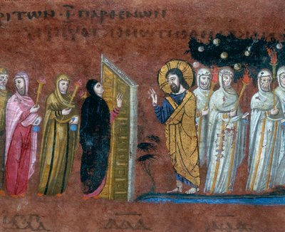 The Parable of the Ten Virgins, Detail from the Miniature from the Codex Purpureus Rossanensis, Greek Evangelists in Miniature Probably from Antioch of Syria or of Cesarea Palestina and Kept in the Diocesan Museum of Rossano by Byzantine School